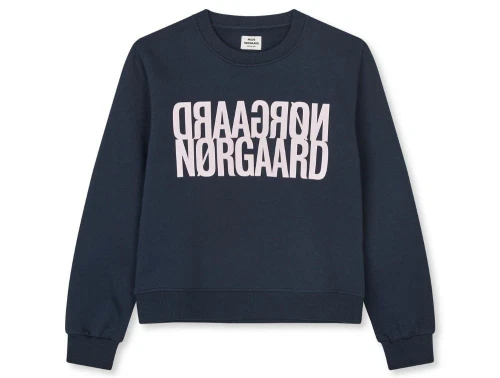 Mads Nørgaard sweatshirt i parisian night med lyserødt spejlvendt logo